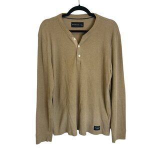 Abercrombie & Fitch Men's Tan Waffle Knit Henley Sz L Long Sleeve Buttons